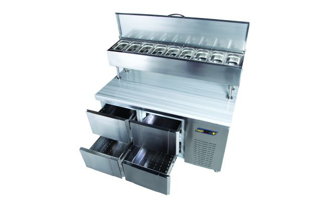 MUR-82-4DHLMT TEZGAH TİP PASTAHANE MAKE-UP BUZDOLABI -4 ÇEKMECELİ-YÜKSEK AYAKLI-MERMER TABLALI